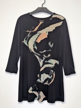 Eva Varro Evelyn Abstract Tunic Art Print 3/4 Sleeve Stretch Top L USA Made